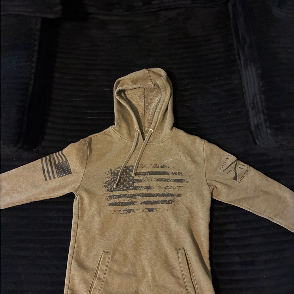 Grunt Style Tan Hoodie with Flag Graphic